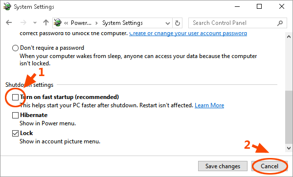 turn off the feature of fast startup