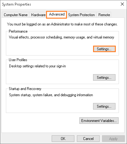 click setting under performance