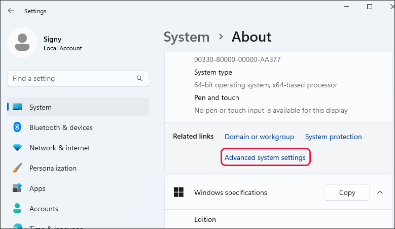 click Advanced system settings