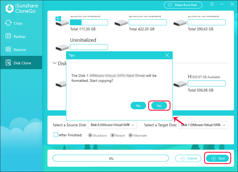 click Start and confirm formatting