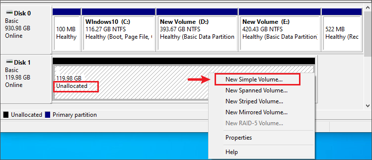 create an new simple volume