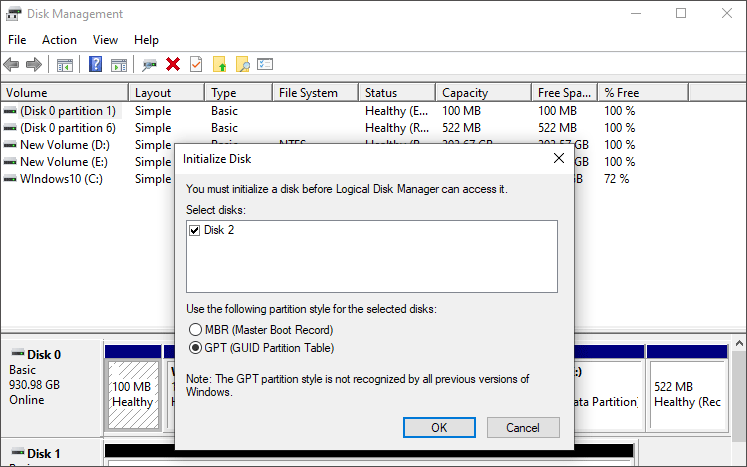 initialze disk