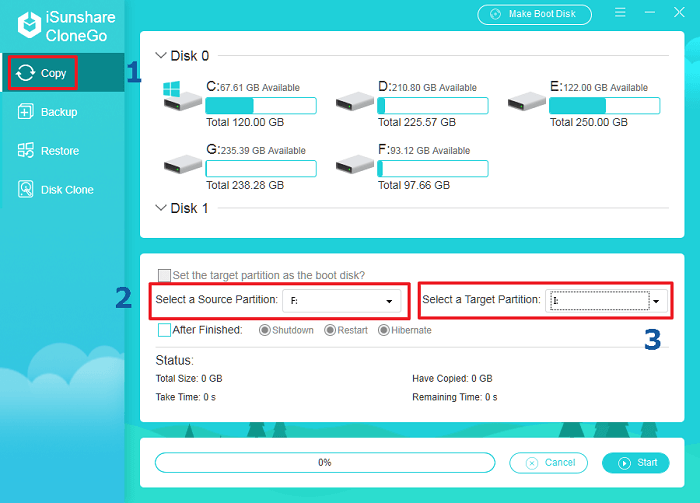  select the source and destination target