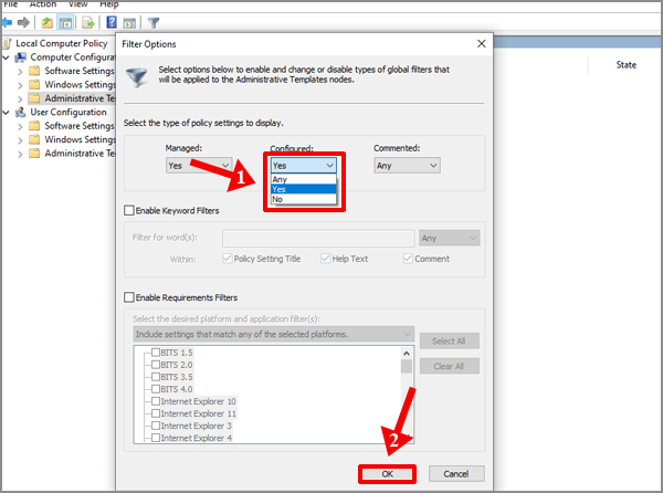 choose yes under configured