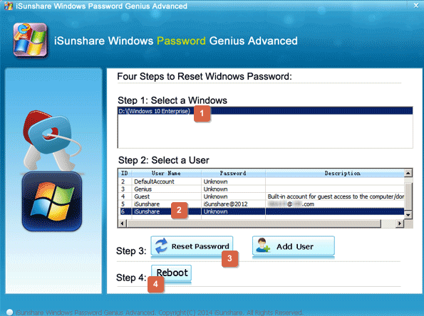 Toshiba password reset with iSunshare software