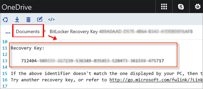 BitLocker recovery key file in Microsoft OneDrive account