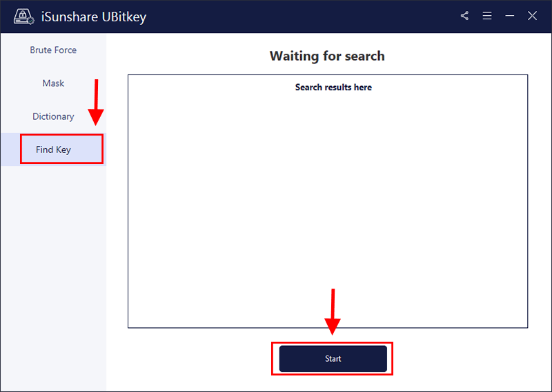 click Find Key and Start button