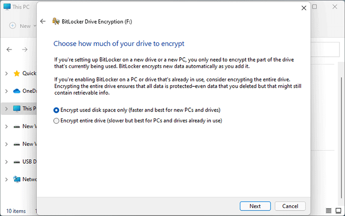 how much of your drive to encrypt