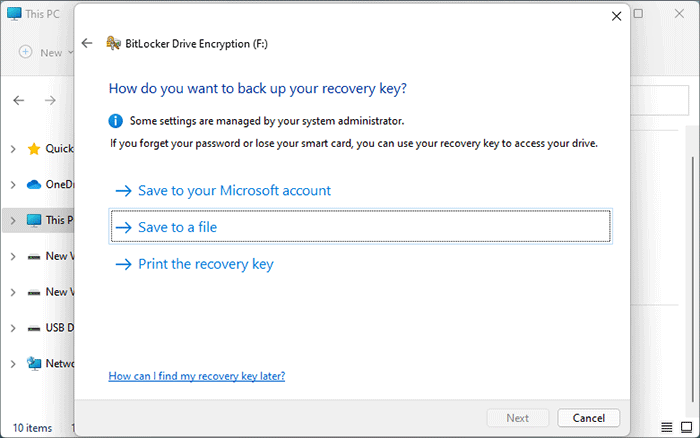 how to back up recovery key