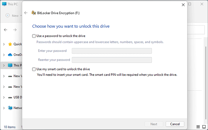 choose how to unlock the drive