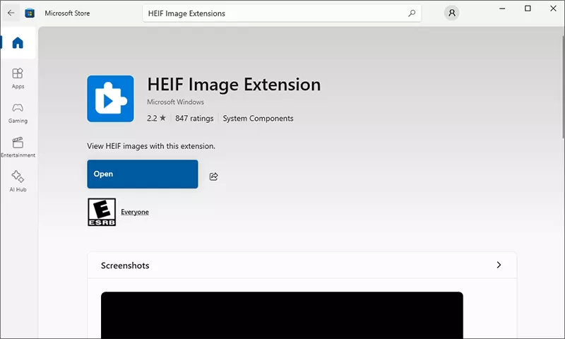install HEIF Image Extensions