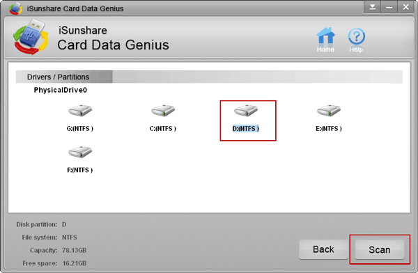 scan lost card data in drive or partition