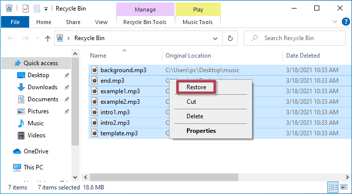 recover deleted audio files from recycle bin