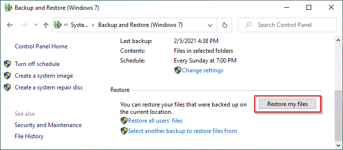 click restore my files