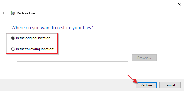 set location to save recovered files