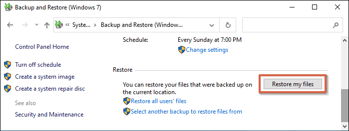 hit restore my files