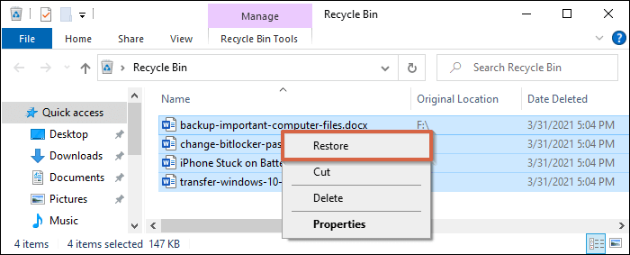 restore word files from recycle bin