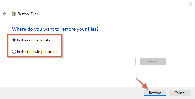 set location to restore files