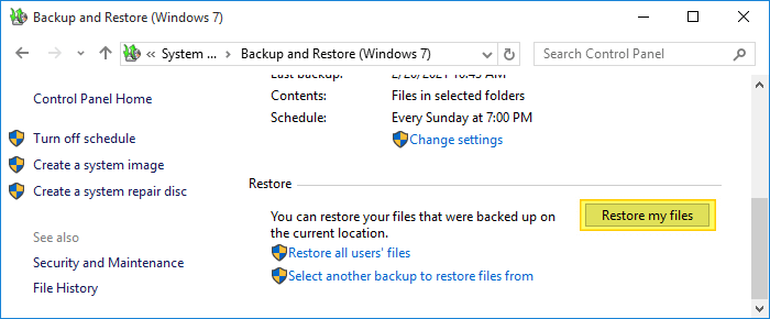 click restore my files