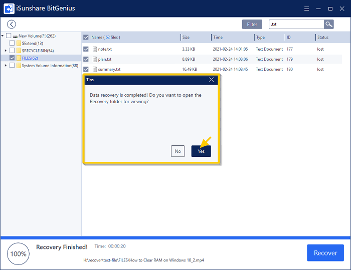 finish text file recovery