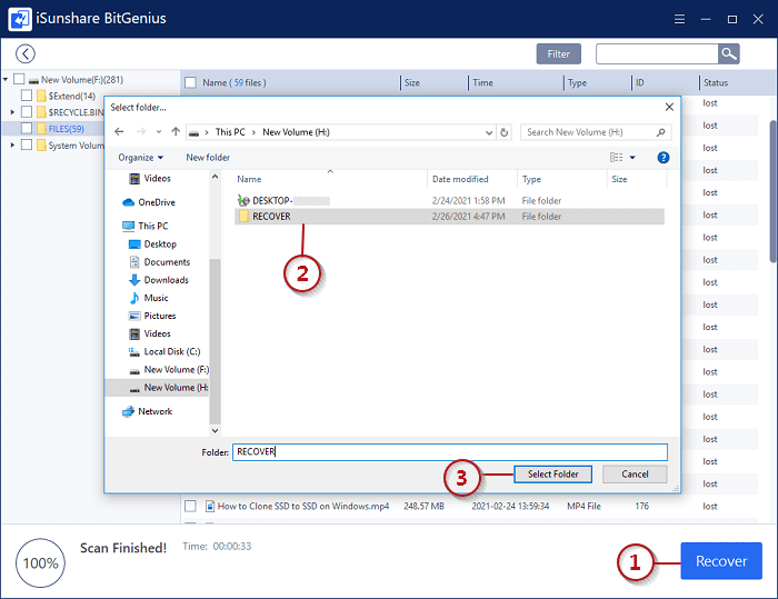 arrange place to save recovered files