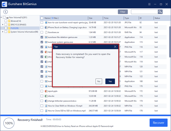 finish file recovery prompt