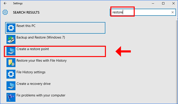 search restore and choose create a restore point