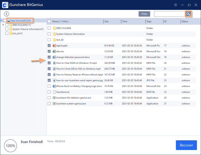 check deleted files to recover