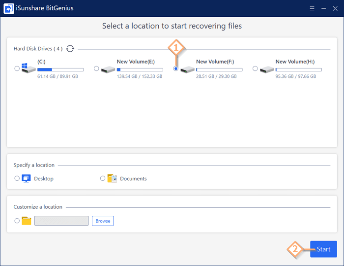 click start to scan chosen location