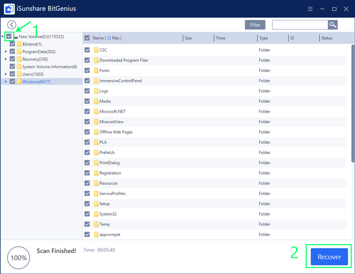 select all the files in the formatted hard drive