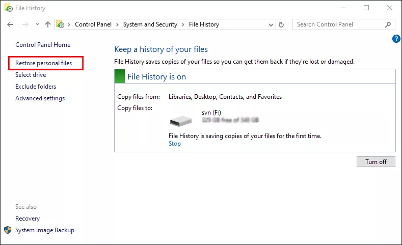 click Restore personal files