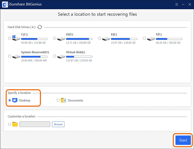 select desktop location to store