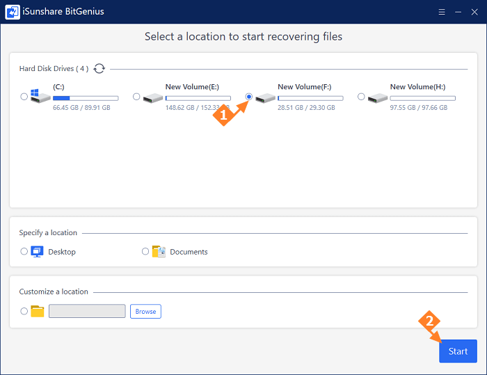 choose partition and click start