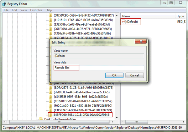 undelete database file with Regedit Editor