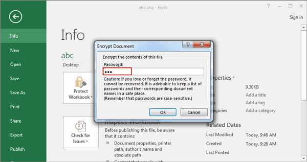 encrypt excel workbook with password