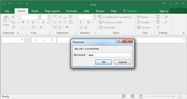 open password protected excel workbook with open password