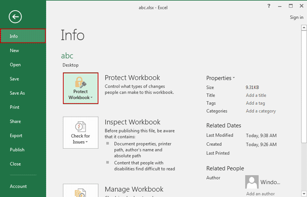 excel author read only