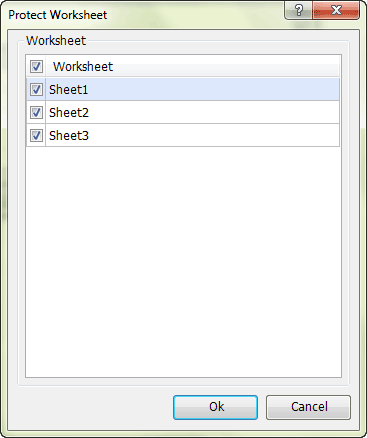 select excel sheets for protection