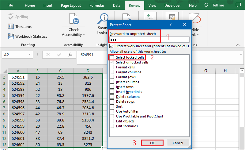 uncheck select lock cells