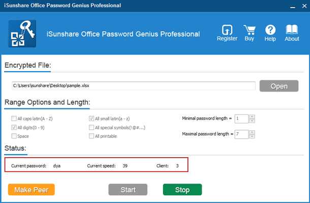 check xlsx password recovery progress