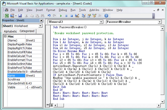 excel crack vba password