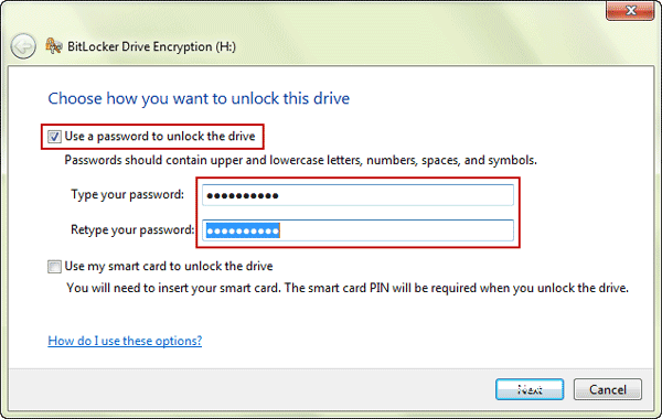 lock drive with powerful bitlocker password