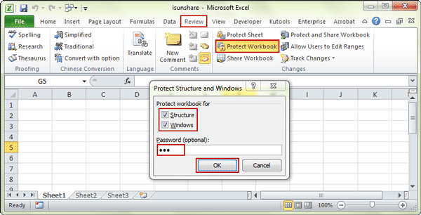 password protect excel workbook structure windows