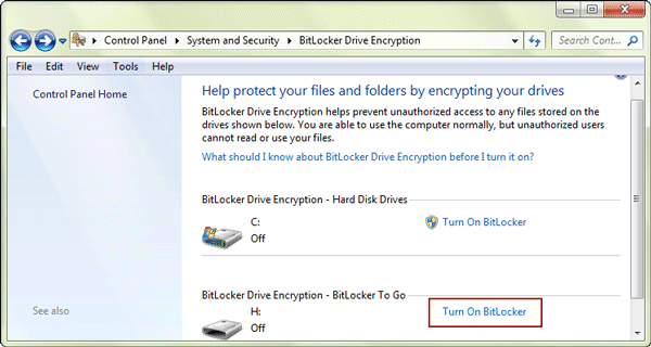 turn on bitlocker to encrypt drive