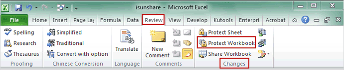 select option to protect workbook