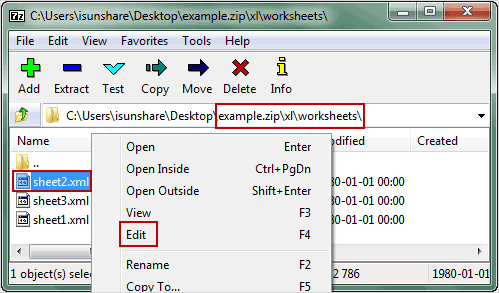 choose to edit sheet xml file