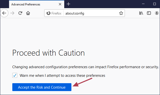 accept the risk and continue to config page