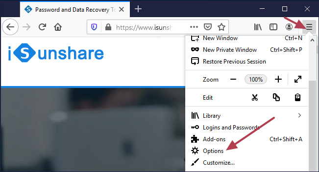 click options in firefox menu