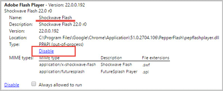 disable shockwave flash under adobe flash player