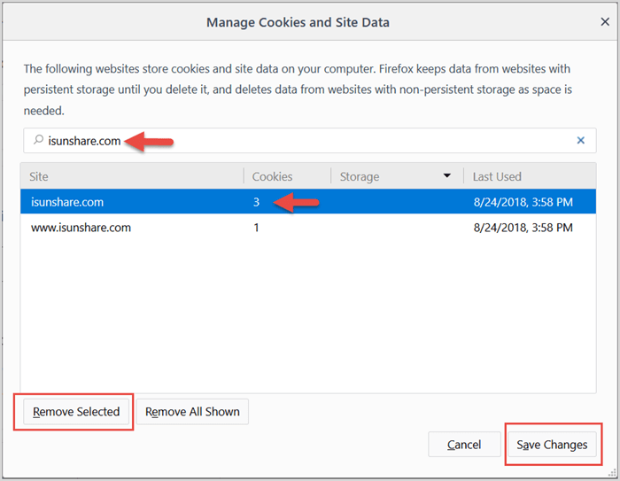 firefox manage cookies and site data